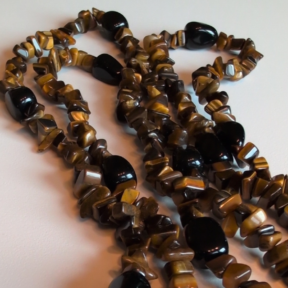 55" Tiger's Eye and Black Onyx Necklace